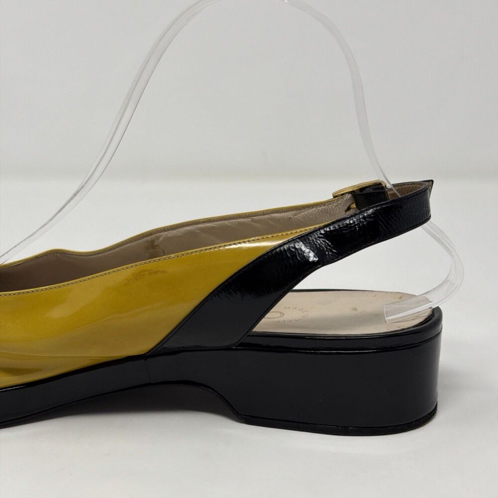 Chanel Vintage Slingback Heels Yellow Black Cap Toe Patent Leather EU 40 Italy - Picture 11 of 16